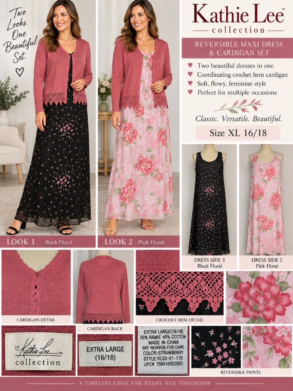 Kathie Lee Collection Pink Button Down Cardigan w Matching Maxi Dress.  Size XL